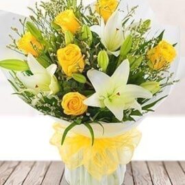 Valentines Yellow Rose and Lily Bouquet